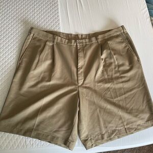 Tan Pleated Front Shorts with Tailored Fit